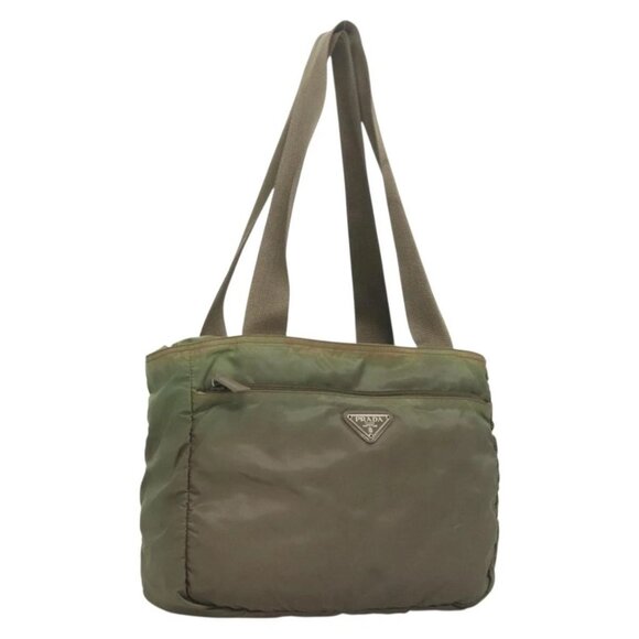PRADA Tote Bag Nylon Khaki Silver Auth bs27455 - Picture 1 of 16